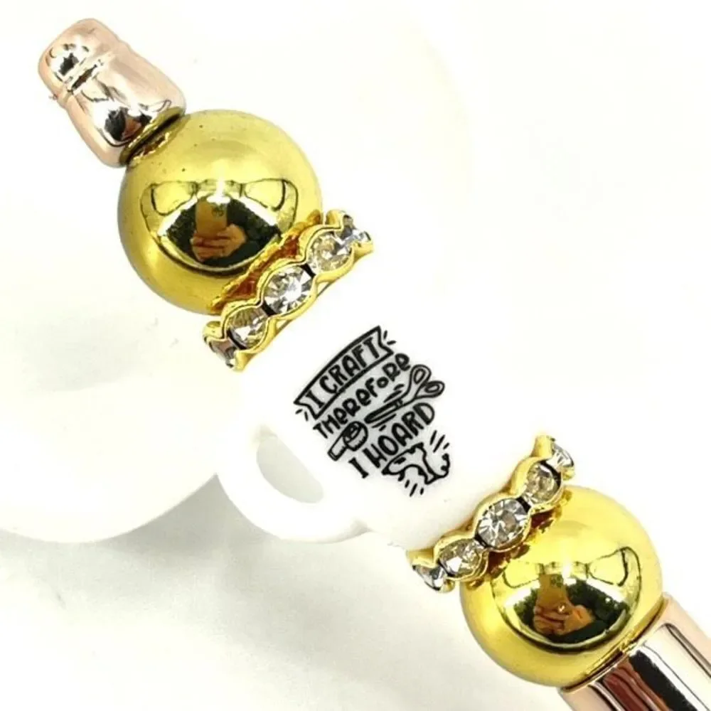 I craft therefore I hoard coffee mug cup pen handmade NEW bling rhinestone gold